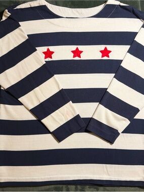 Striped Navy & White Long-Sleeve Top with Red Star Accents